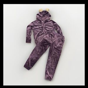 Tea Collection Girls Size 7 Purple Velvet Pom Ear Matching Set Winter Outfit